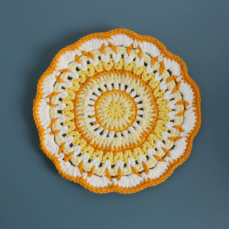Non-slip Hand-woven Exquisite Large Coaster Sweet Wool Crocheted Vase Mat New Handmade Knitted Flower
