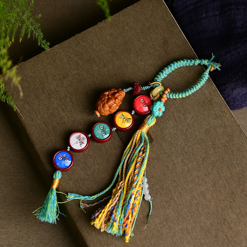 Five-way God of Wealth Keychain Bag Hanging Pendant, with Olive Core God of Wealth, Hand-woven Tassel TY1645