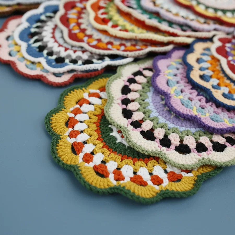 Non-slip Hand-woven Exquisite Large Coaster Sweet Wool Crocheted Vase Mat New Handmade Knitted Flower