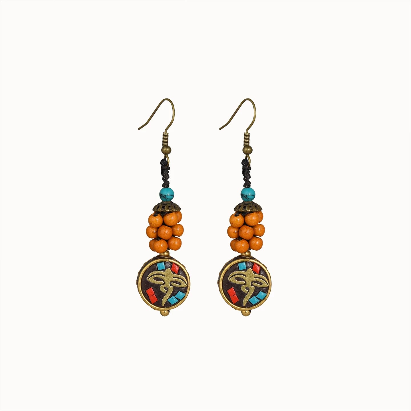 Nepal Tibetan Earrings Ethnic Style Wooden Ear Clips Women's Long Earrings
