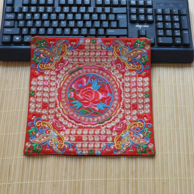 Ethnic Style Embroidery Placemat Yi Fabric Embroidery Heat Insulation Mat Tea Square Mat Table Coffee Table Anti-scalding and Non-slip Mat