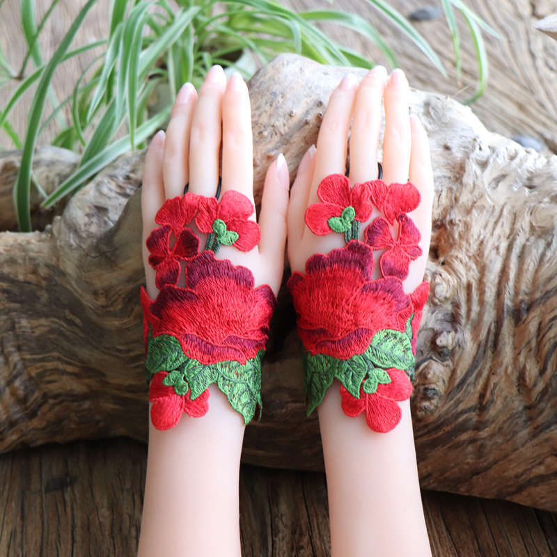 Ethnic Style Fabric Embroidery Bracelets Ethnic Style Hollow out Embroidery Gloves Wrist Bracelets