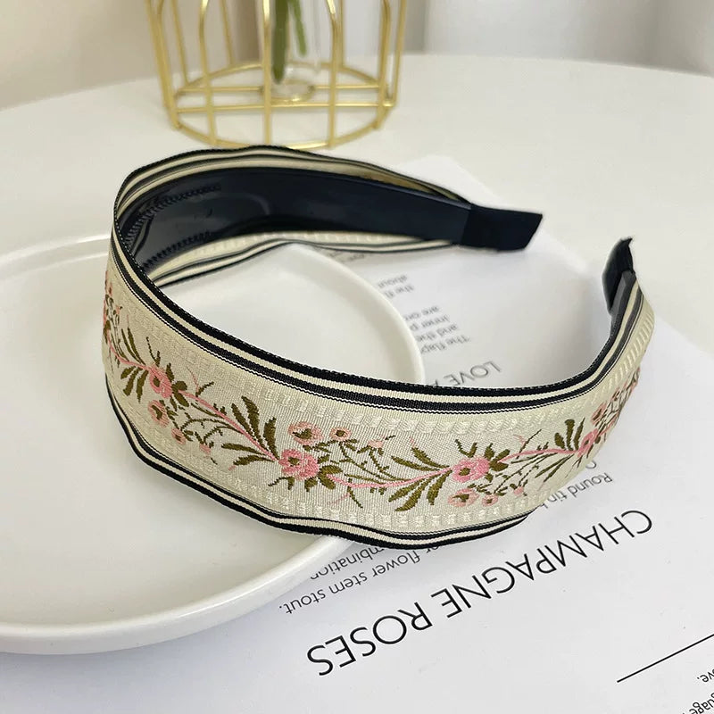 Bohemian Embroidered Headband Retro Ethnic Style Toothed Non-slip Headband Hairpin Large Flower Hair Accessories