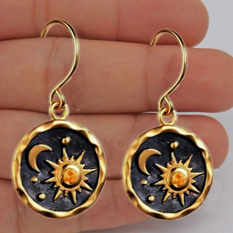 Bohemian Vintage Sun Moon Fashion Earrings Earrings Necklace Set