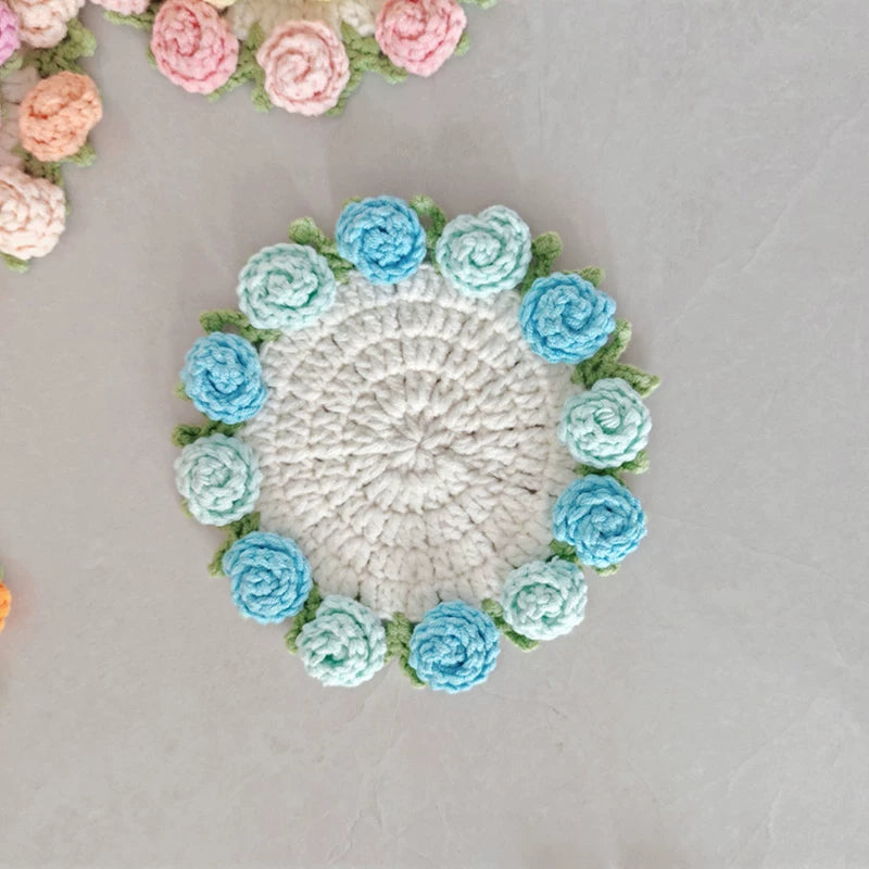 Hand Crocheted Wool Lily of The Valley Coaster Thermal Insulation Pad Small Bouquet for Girls Gifts