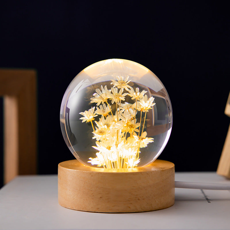 Dandelion Glowing Night Light Crystal Ball Eternal Flower Gift Wooden Birthday Gift for Girl