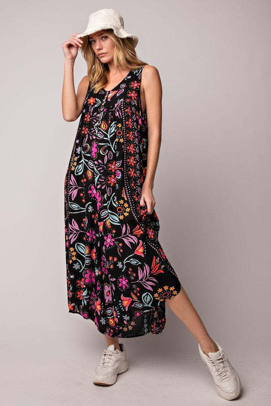 Summer New Women's Retro Print Loose Sleeveless jumpsuit