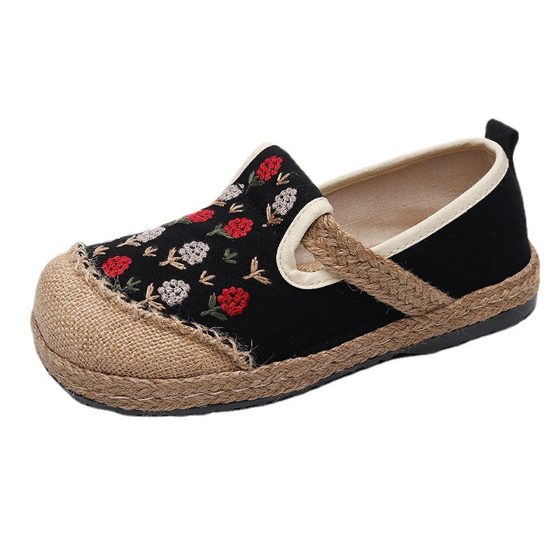 New Women's Embroidered Linen Flat Shoes