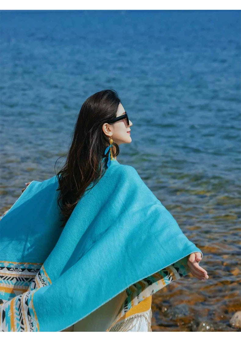 Ethnic Style Wearing Shawl Outside Women's 2026 New Cape Scarf
