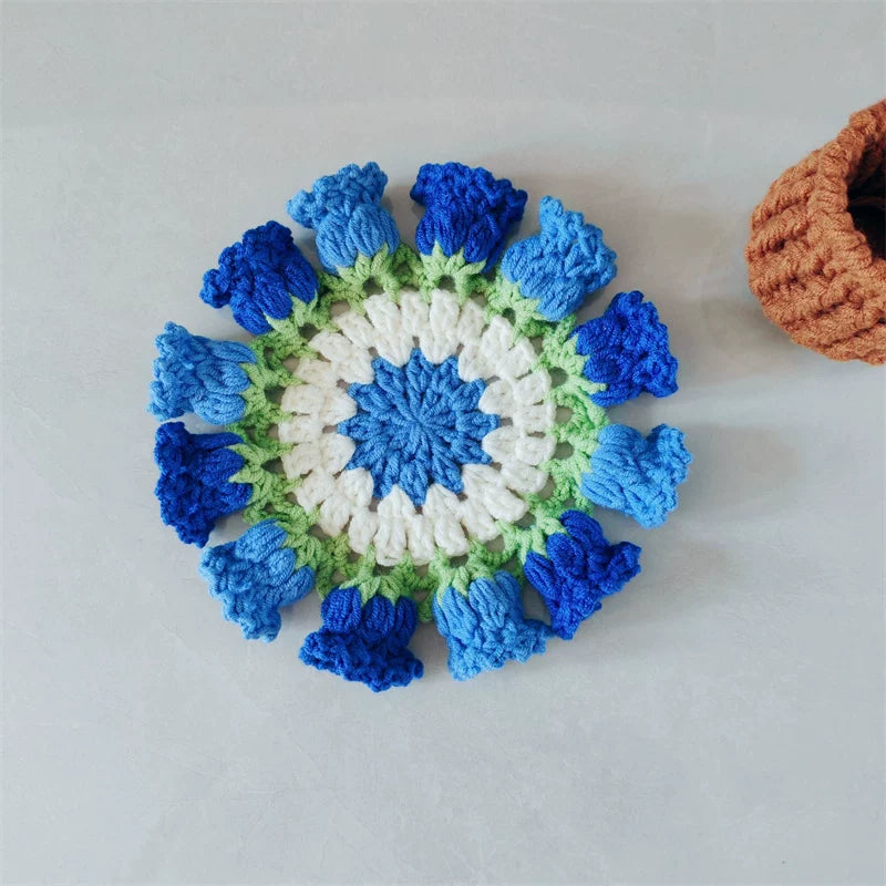 Hand Crocheted Wool Lily of The Valley Coaster Thermal Insulation Pad Small Bouquet for Girls Gifts
