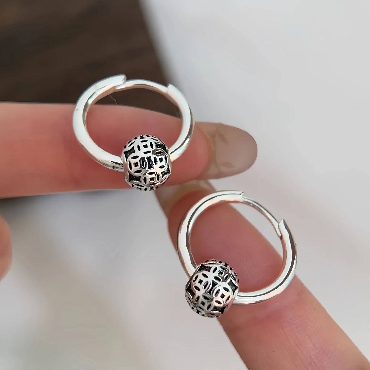 S925 Silver Earrings Women's Simple and Retro Lucky Transshipment Anti-allergic Element Ring Earrings