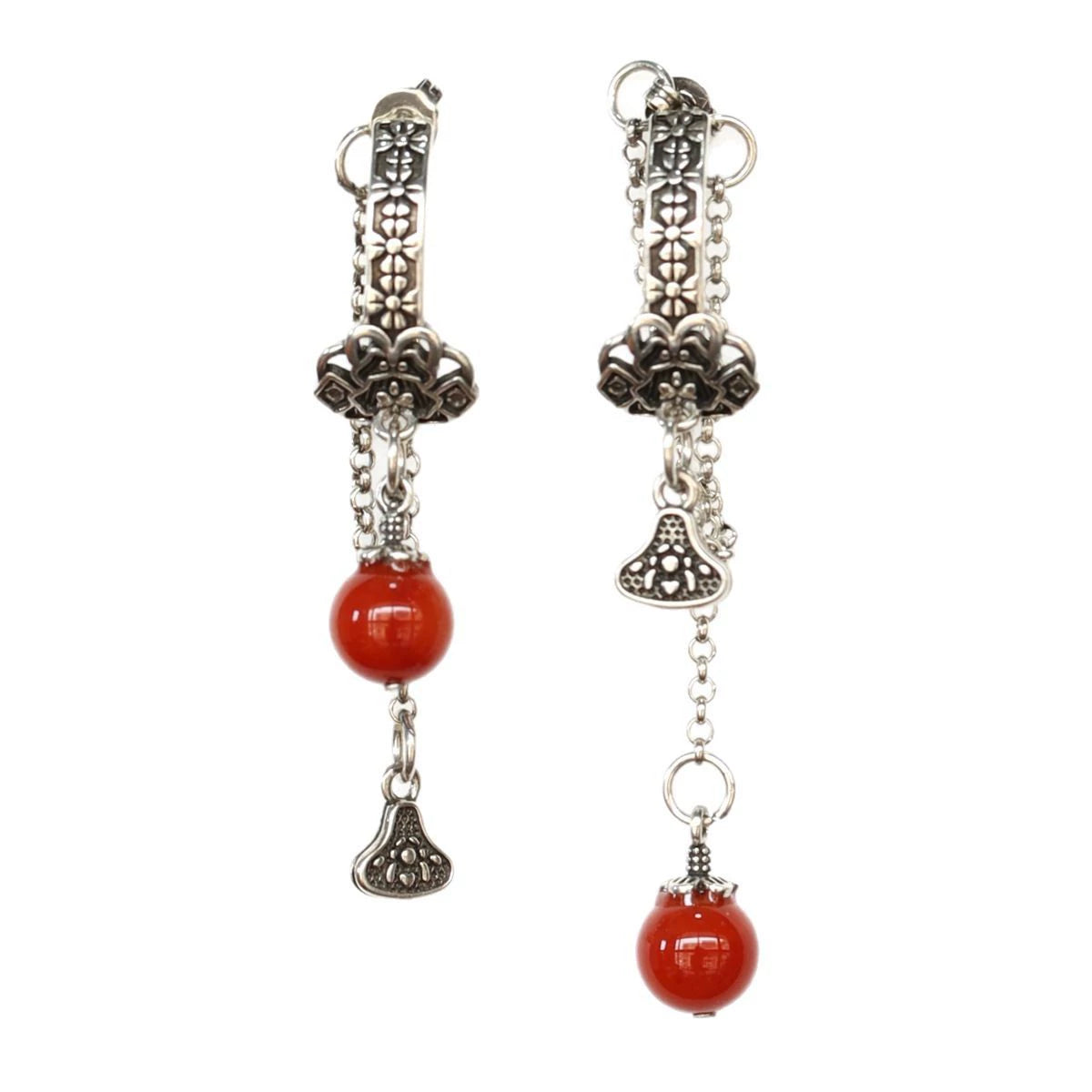 925 Silver Retro New Tibetan Style Tassel Asymmetric Earrings Women's Niche Design