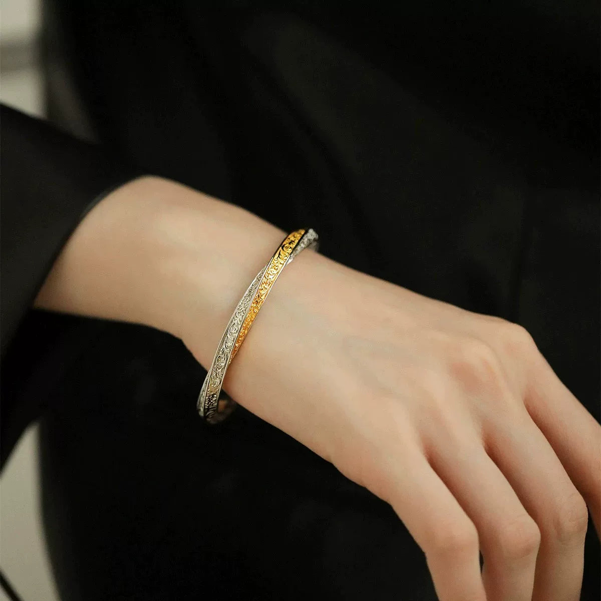 925 Silver Retro New Color Matching Tang Grass Pattern Mobius Bracelet Ethnic Style Female Niche Design High Sense
