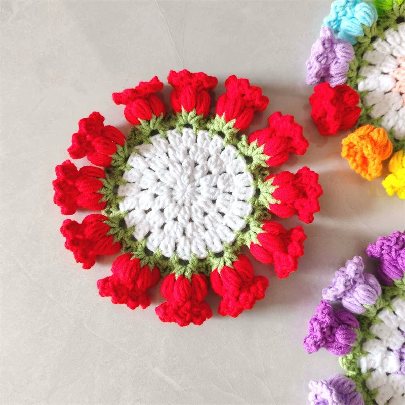 Hand Crocheted Wool Lily of The Valley Coaster Thermal Insulation Pad Small Bouquet for Girls Gifts