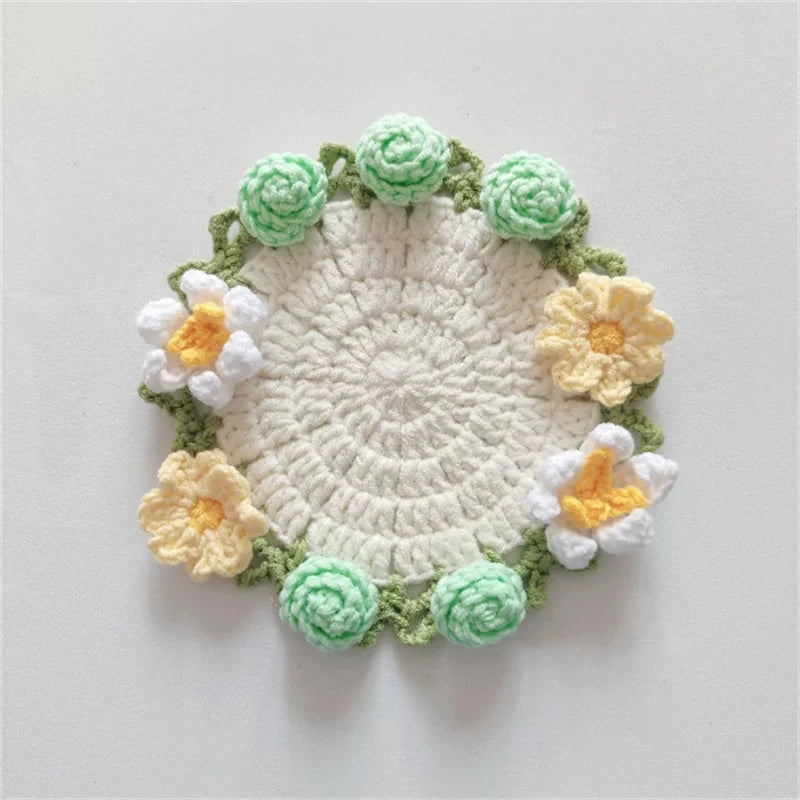 Hand-crocheted Coaster Finished Product, Flower Wool, Flower Insulation Pad - emogogo