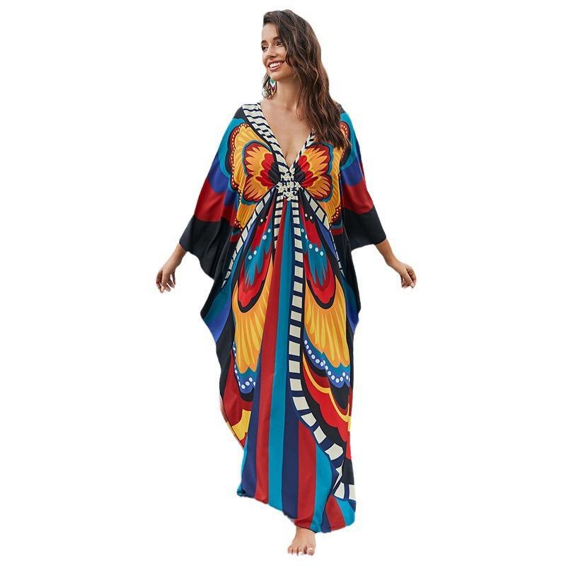 New Printed Chest Knitted Beach Cover Up Loose Oversized Vacation Sun Protection Shirt Bikini Cover Up