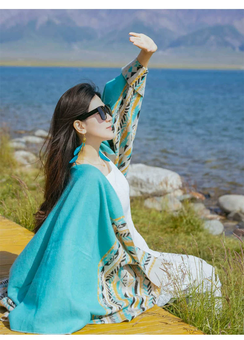 Ethnic Style Wearing Shawl Outside Women's 2026 New Cape Scarf