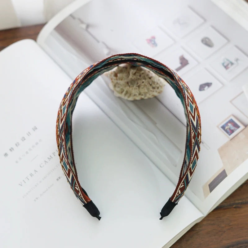 Variable Width Exquisite Embroidery Ethnic Style Headband, Wide Edge Headband Women's New Model