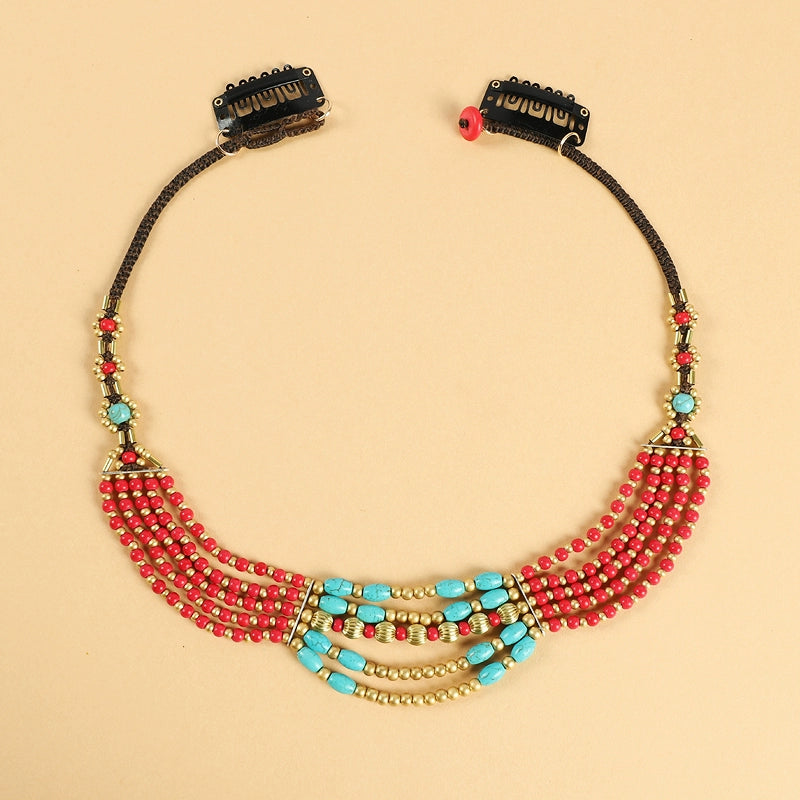Original Design Retro Exotic Tibetan Nepalese Necklace Hand-woven Ethnic Style Multi-layer Forehead Headdress for Women