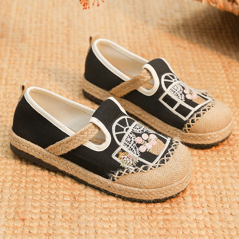 New Embroidered Cloth Shoes Flat Bottom Shallow Mouth Woven Cloth Shoes Lazy One Pedal Round Head Splicing Women's Cloth Shoes
