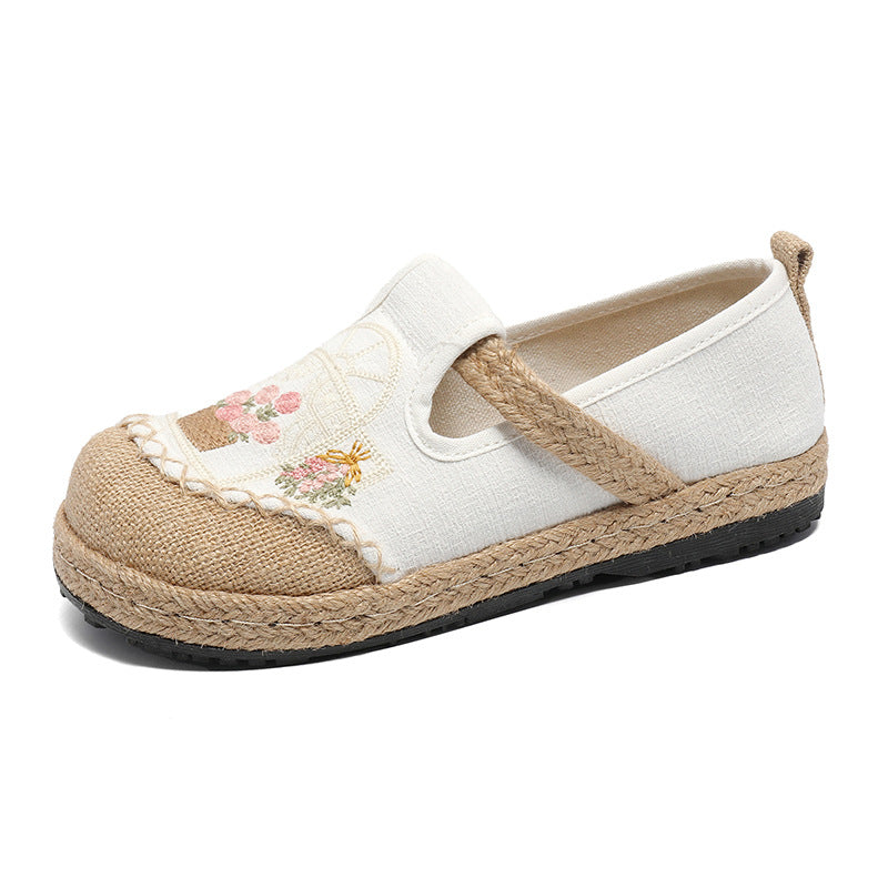 New Embroidered Cloth Shoes Flat Bottom Shallow Mouth Woven Cloth Shoes Lazy One Pedal Round Head Splicing Women's Cloth Shoes