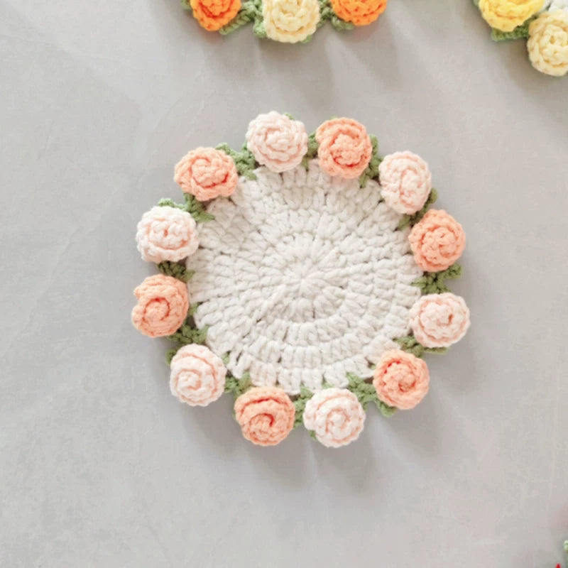 Hand Crocheted Wool Lily of The Valley Coaster Thermal Insulation Pad Small Bouquet for Girls Gifts