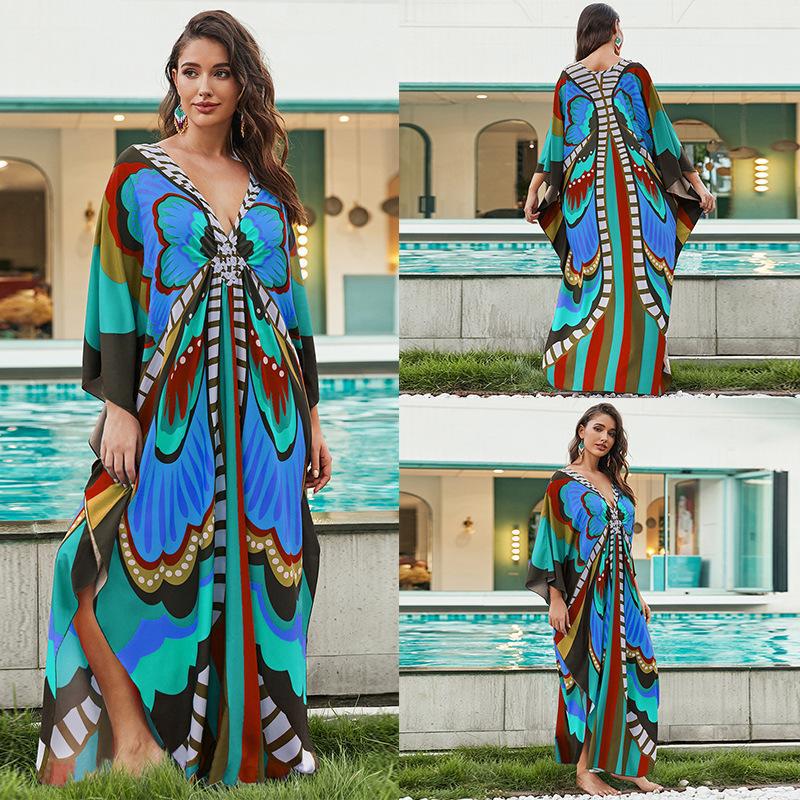 New Printed Chest Knitted Beach Cover Up Loose Oversized Vacation Sun Protection Shirt Bikini Cover Up