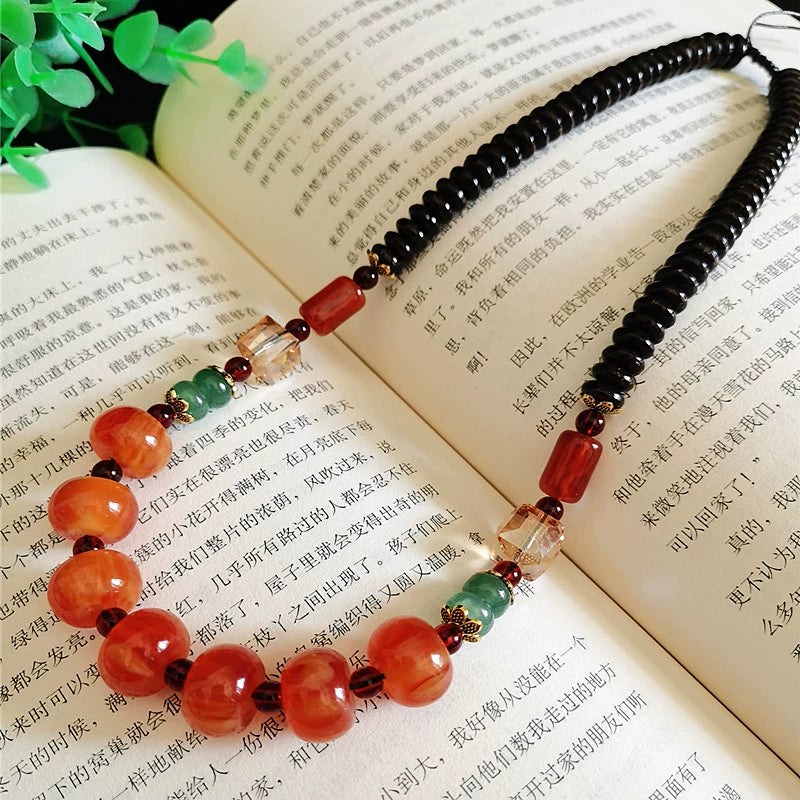 Classic Tibetan Red Blood Beeswax Old Wax Cake Necklace Abacus Bead Collarbone Chain Men's and Women's Ethnic Style Retro Neck Jewelry