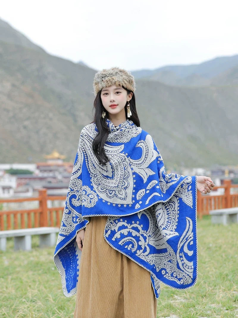 Nepal Cashew Flower Shawl Ethnic Style Scarf Cape Female Thickened Warm Cape