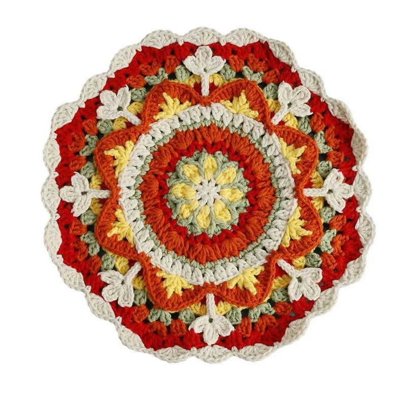 Non-slip Hand-woven Exquisite Large Coaster Sweet Wool Crocheted Vase Mat New Handmade Knitted Flower
