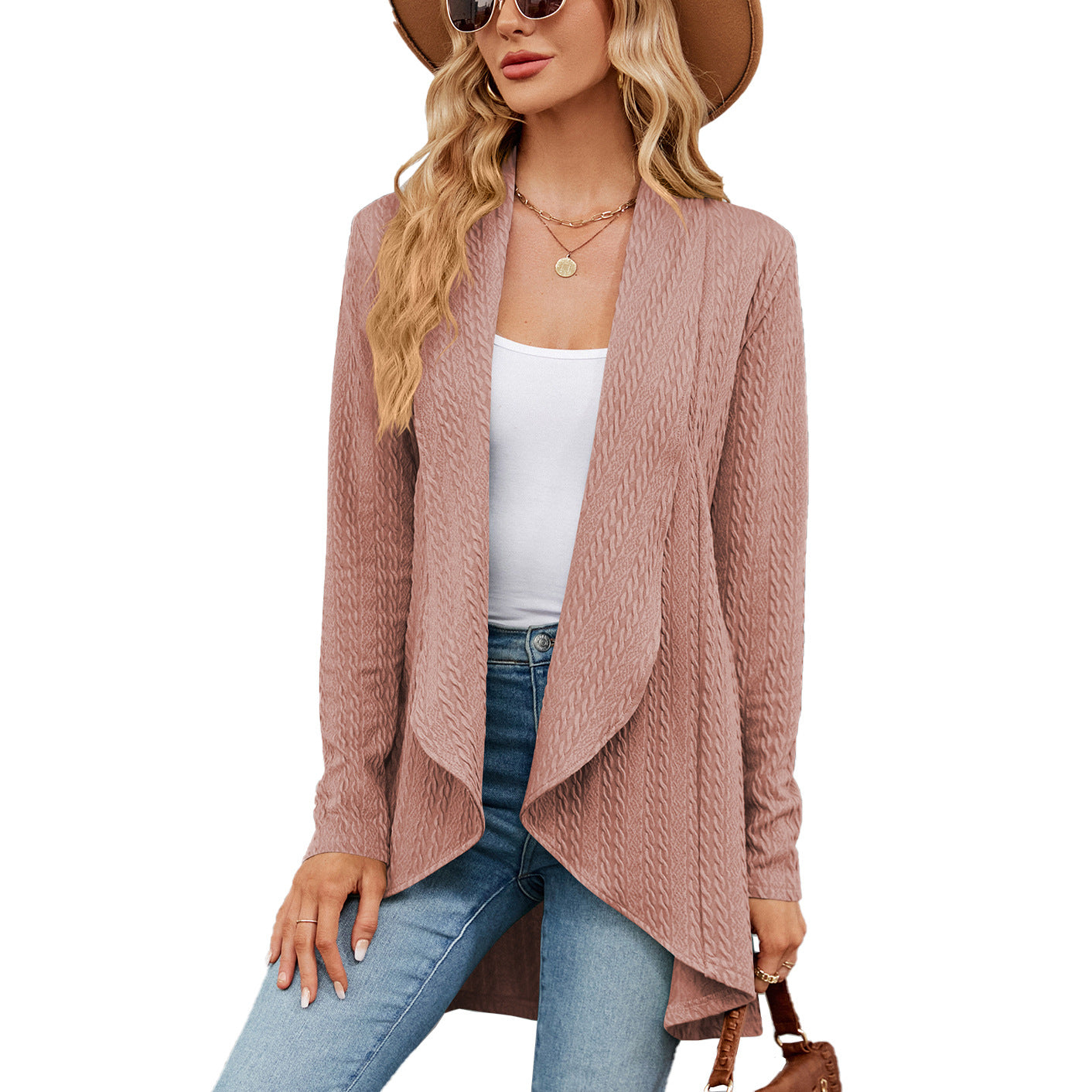 Autumn and Winter New Long sleeved Solid Color Loose Cardigan Top Women's Knitted Coat