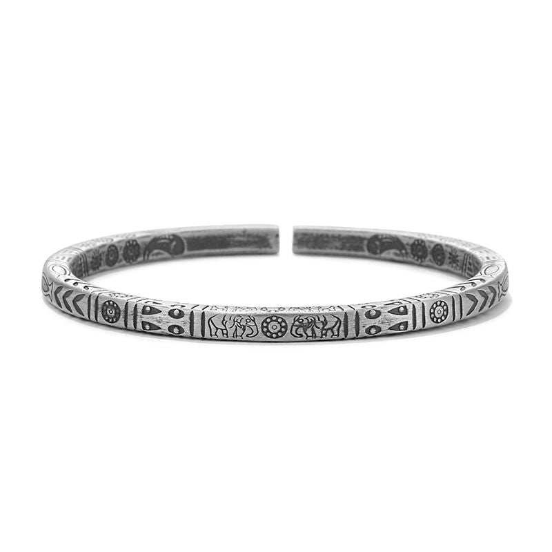 Ethnic Style S999 Full Silver Vintage Solid Solid Couple Opening Simple Handmade Silver Bracelet