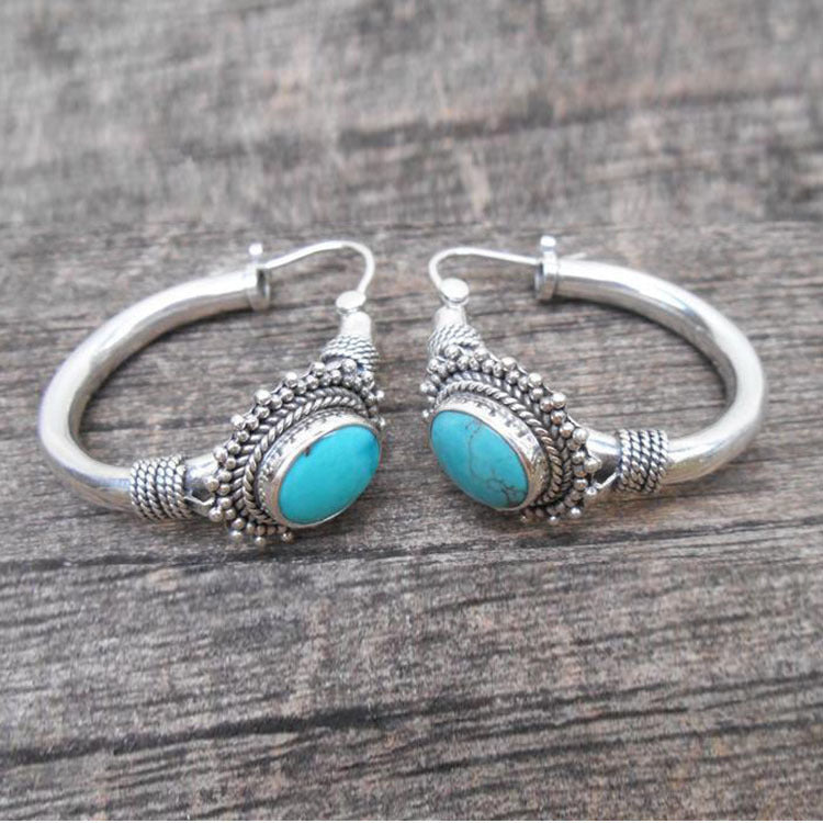 Bohemian Vintage Turquoise Earrings, Plain Oval Earrings