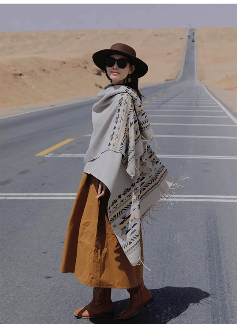Ethnic Style Wearing Shawl Outside Women's 2026 New Cape Scarf