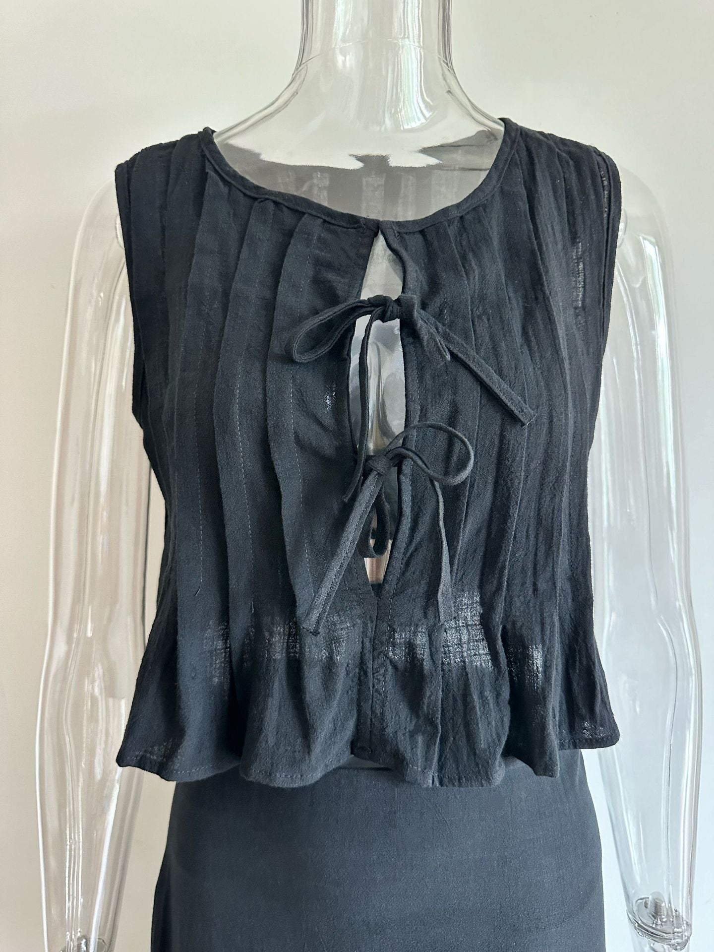 6 Colors Breathable Cotton and Linen Pleated Sleeveless Straps, Women's Shirts, High Street Long Skirts.