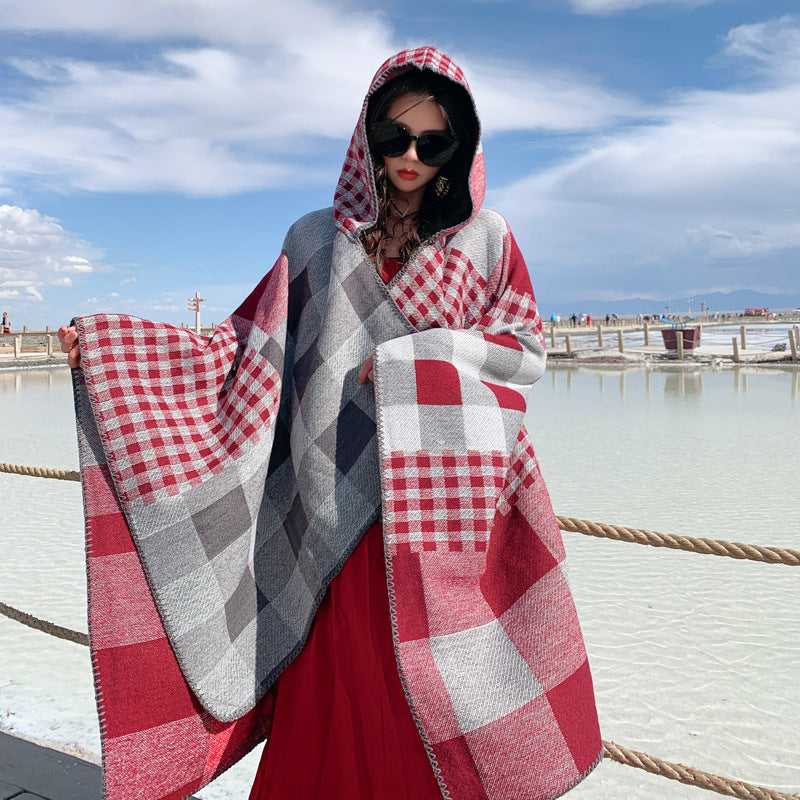 Tibetan Cold Protection Thickened Split Shawl Cloak Autumn and Winter Long Warm Scarf Women's Cloak