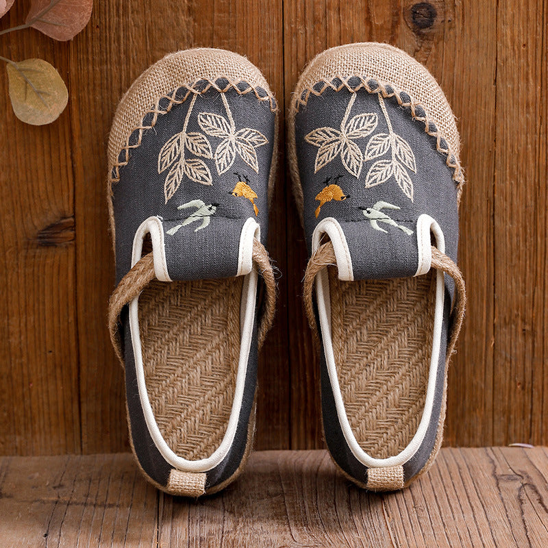 Ethnic Style Embroidered Cloth Shoes, New Hand-embroidered Linen Shoes, Soft-soled Breathable Woven Women's Shoes - emogogo