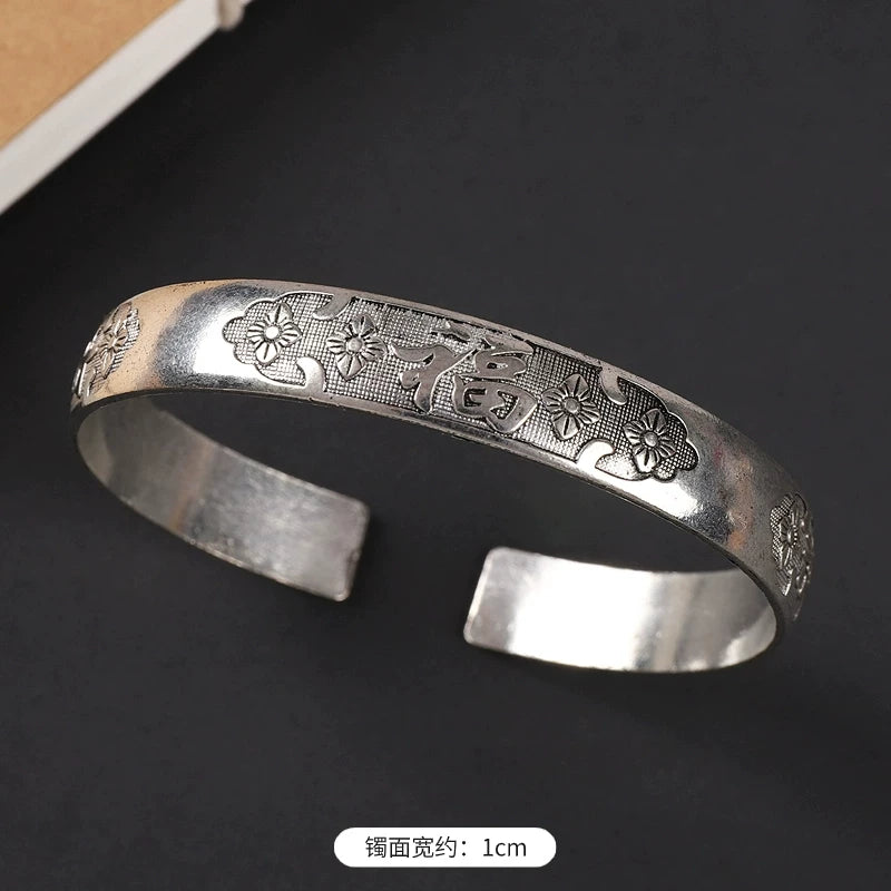Handmade Miao Silver Old Bracelet Female Ethnic Style Retro Court Chinese Sculpture Ancient Silver Bracelet Personality Exotic Bracelet