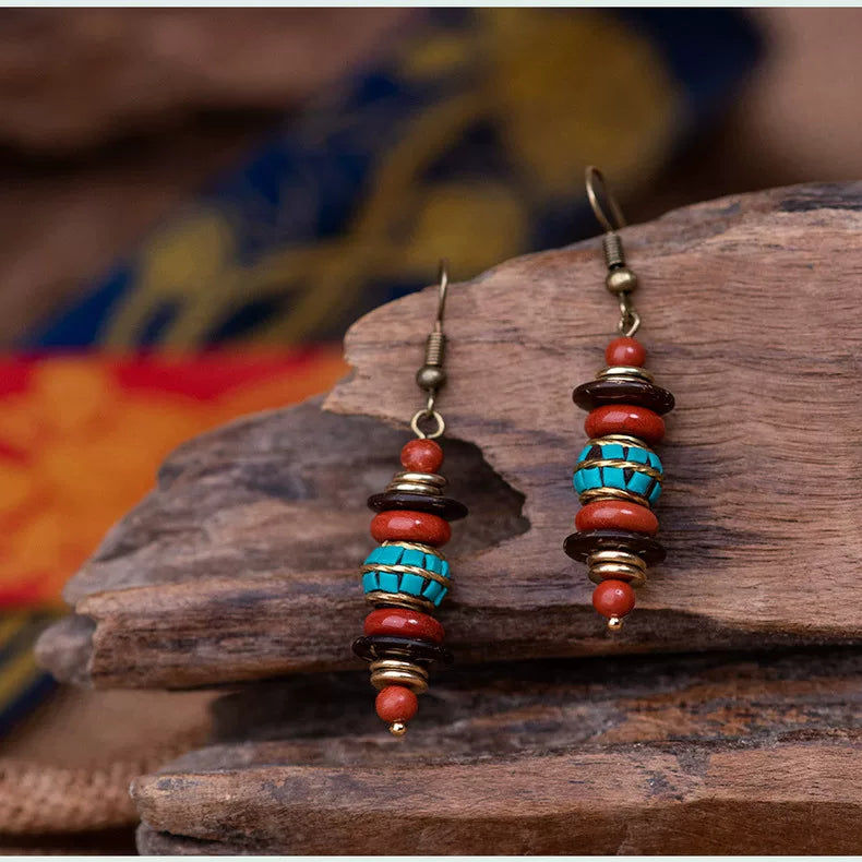 Retro Ethnic Style Nepalese Earrings, Natural Red Stone Earrings, Simple and Atmospheric Versatile Tibetan Niche Design Earrings