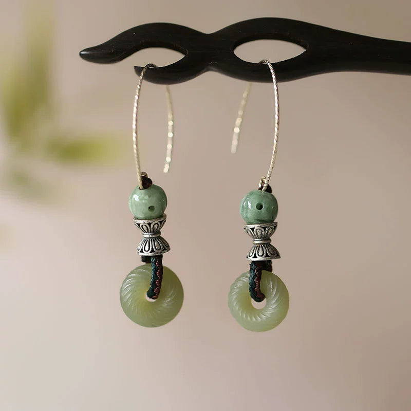 Jadeite Earrings, Ancient Hetian Jade Earrings, New Green Jade with Cheongsam Earrings