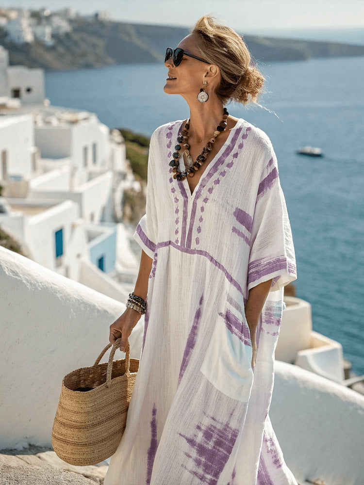 Summer Elegant Large Size Printing Long Pendulum Dress