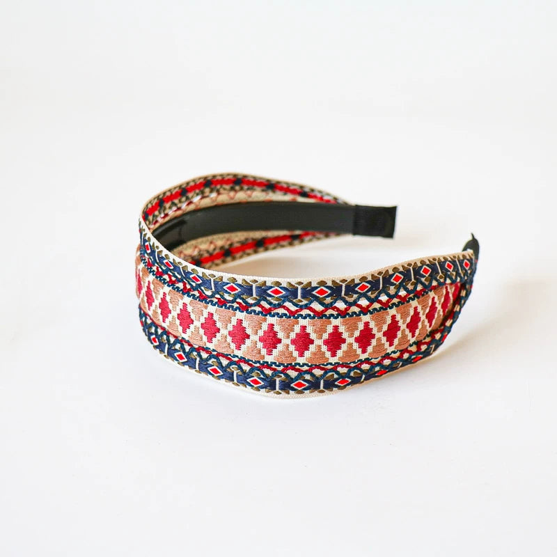 Vintage Ethnic Style Cotton and Linen Embroidery Floral Garland Pattern Fabric Lace Exquisite Headband Bohemian Headdress Head Buckle