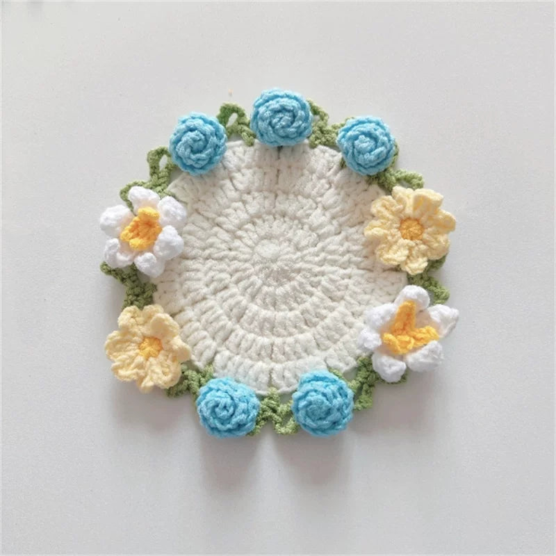 Hand-crocheted Coaster Finished Product, Flower Wool, Flower Insulation Pad - emogogo