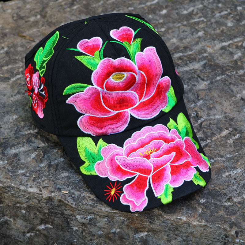 Ethnic Embroidered Floral Style Baseball Cap Hat