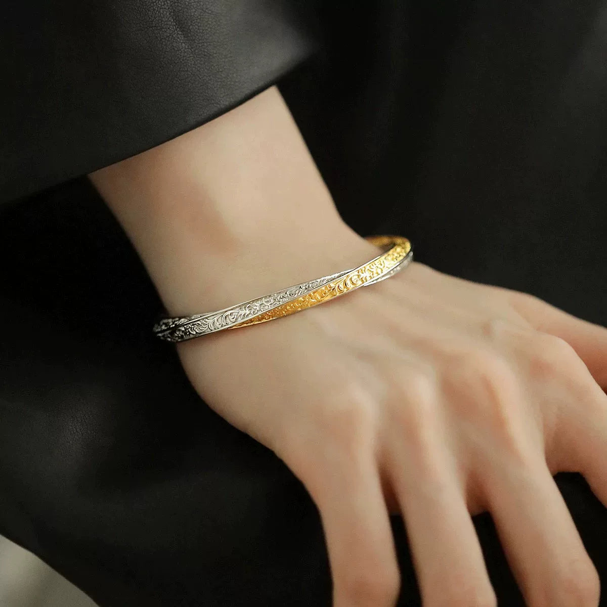 925 Silver Retro New Color Matching Tang Grass Pattern Mobius Bracelet Ethnic Style Female Niche Design High Sense
