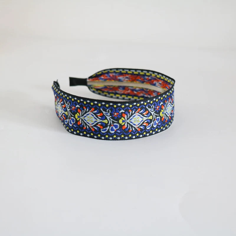 Vintage Ethnic Style Cotton and Linen Embroidery Floral Garland Pattern Fabric Lace Exquisite Headband Bohemian Headdress Head Buckle
