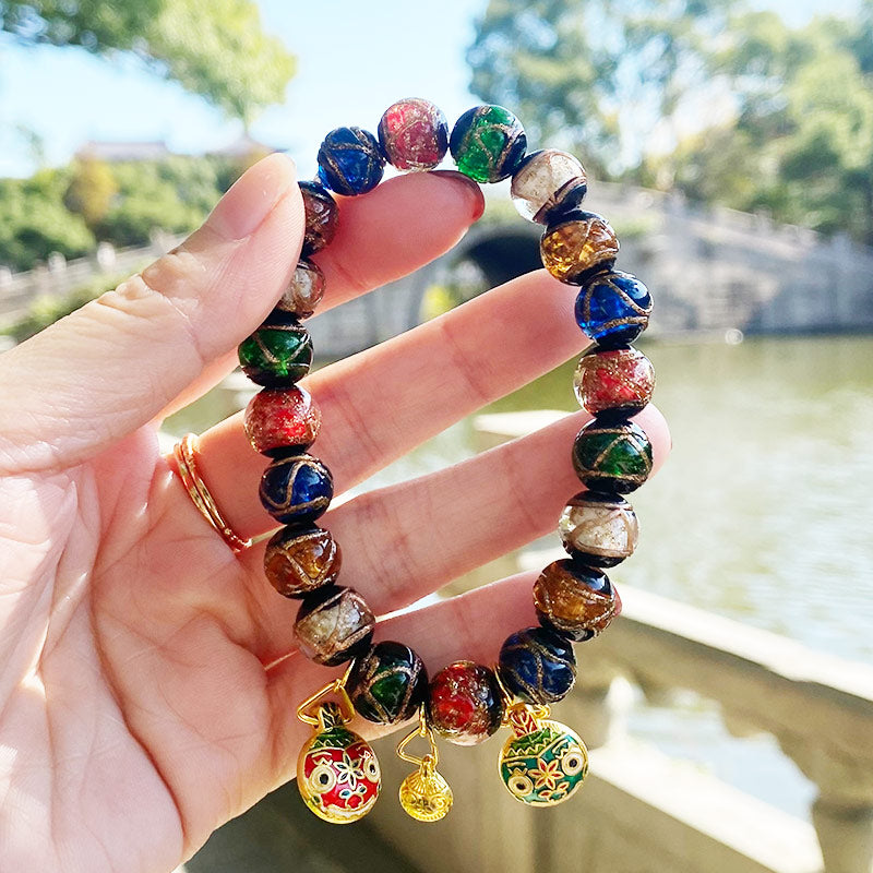 Multi-treasure Fragrant Ash Glass Beads Bracelet Five-color Orb Swallowing Gold Beast Couple Prayer Beads Bracelet.