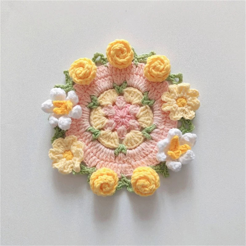 Hand-crocheted Coaster Finished Product, Flower Wool, Flower Insulation Pad - emogogo
