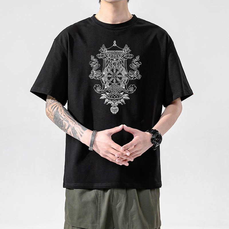 Tibetan Culture T-shirt, Tibetan Totem, Eight Auspicious Characters, Six True Words, Short Sleeved Tibetan Clothing, Yak Clothing