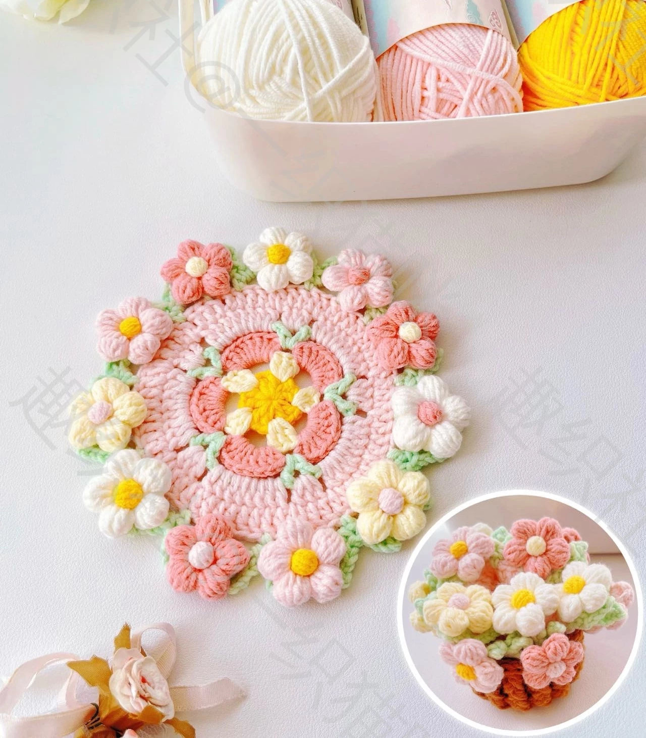 Hand-crocheted Small Daisy Coasters, Anti-scalding and Heat-insulating Cushions, Wool Coasters, Gifts for Girlfriends, Flower Slices in Large Quantities - emogogo